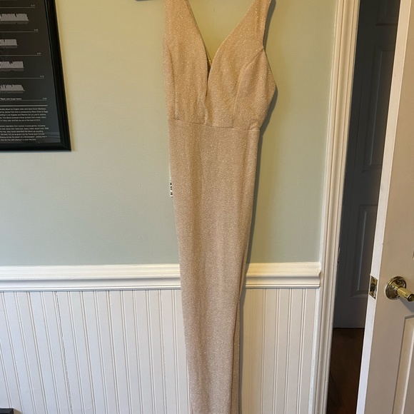 Gabriela Light Gold Deep V Glitter Bodycon Mermaid - Picture 4 of 5